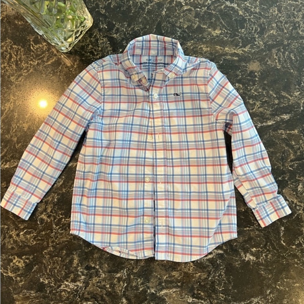 Vineyard Vines Kids Plaid Button Down Shirt - Blue, Red, White